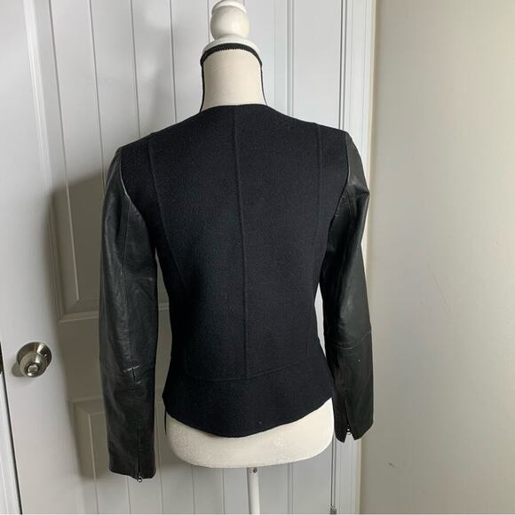 Vince black wool leather sleeves‎ zip up jacket small minimalist quiet luxury - Picture 8 of 8